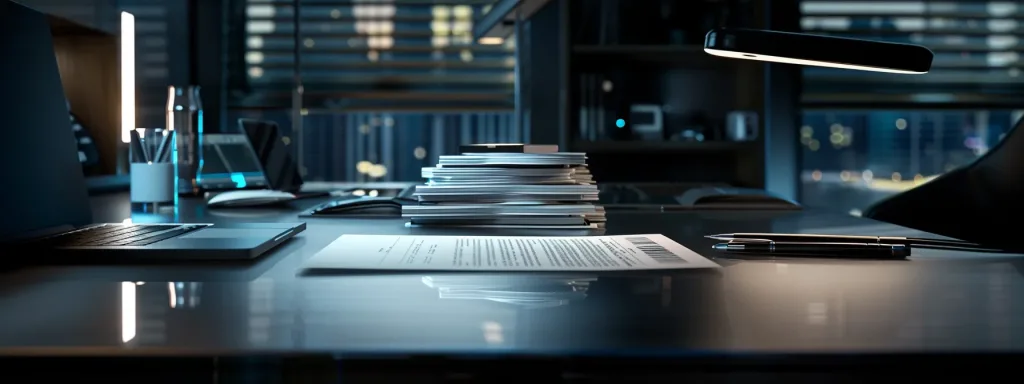 a sleek, silver-plated desk with a stack of polished resumes in the center.